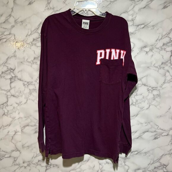 PINK Victorias Secret Shirt Extra Small Red Burgundy Relaxed Long Sleeve Womens - Picture 1 of 7
